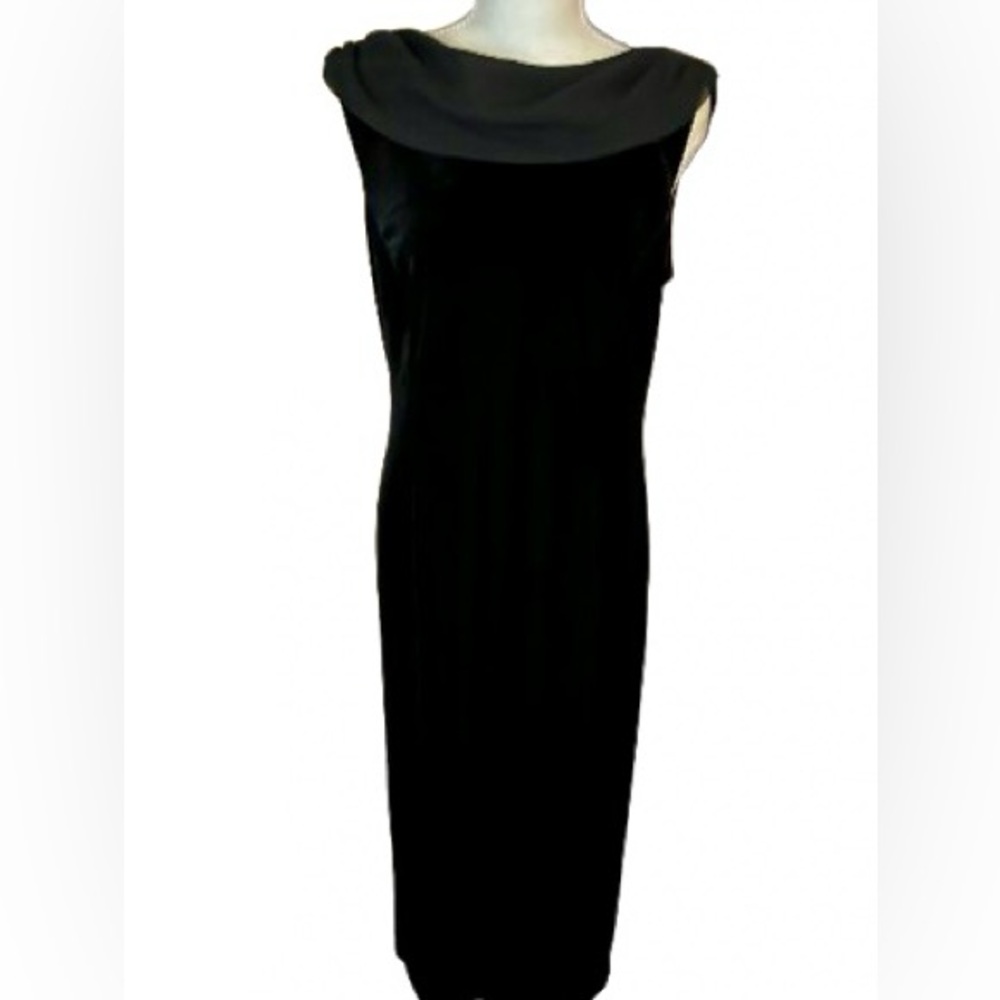 Vintage Velvet Sheer Robbie Bee 14P Petite Black Dress y2K 90s Draped Evening